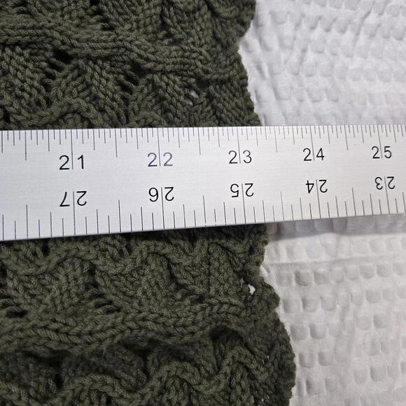 Charter Club Olive Green Cotton Pointelle Knit Sweater L V-Neck Scalloped Boho - Picture 8 of 8